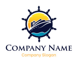 transportation logo ship in steering water sun