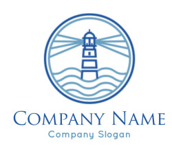 design an insurance logo lighthouse with sea waves inside circle