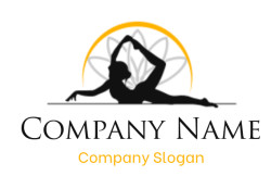 design a fitness logo girl lying in yoga pose with lotus background