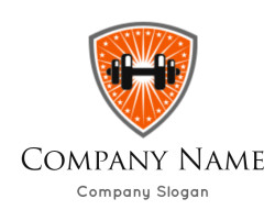 create a fitness logo dumb bell in shield crest - logodesign.net