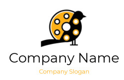 Illustration of an abstract bird with black and orange accents.