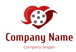Heart-shaped logo featuring a film reel design.