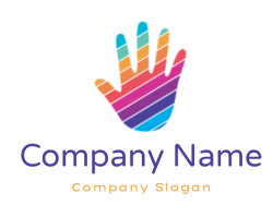 Graphic of a hand with multicolored stripes on each finger and palm.