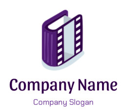 Illustration of a purple book with a filmstrip design on its cover.