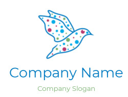 Abstract outline of a dove with colorful dots.