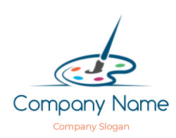 A colorful paint palette with a brush logo, featuring multiple paint colors.