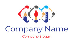 Illustration of a pencil, paintbrush, and ruler in a colorful icon set.