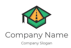 Illustration of a graduation cap with a road icon symbolizing educational journey.