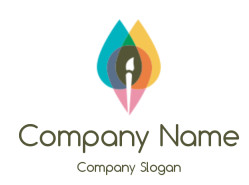 Illustration of a colorful, abstract pencil and leaf design combining various colors and shapes.