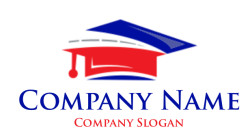 Stylized red and blue graduation cap icon representing education.