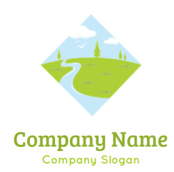 a landscape logo river and grass in rhombus shape