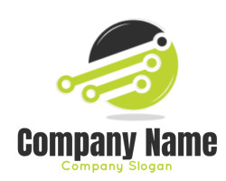 Abstract green and black logo resembling a circuit design.