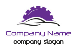 Abstract logo featuring a purple gear above a black landscape silhouette.