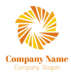 Abstract sunburst spiral design with orange and yellow geometric shapes.