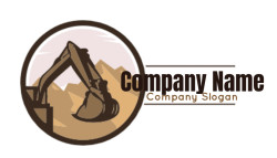 construction logo excavator mountain in circle