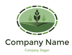 An agriculture emblem featuring stylized green crops and fields.