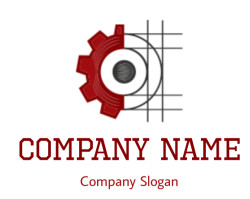 Icon depicting a red gear with a grid background on the right side.