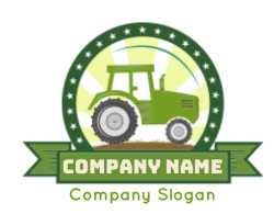 agriculture logo tractor in badge with sun rise