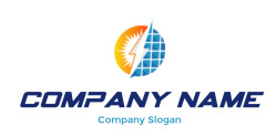 Logo featuring a half sun and half electric bolt design with a grid pattern background.