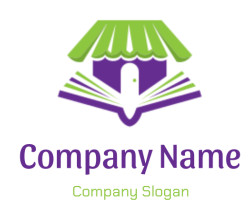 Stylized logo of a book with a green and purple color scheme featuring a pen.