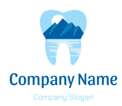 Abstract dental logo featuring a tooth with a mountain design in blue and white.