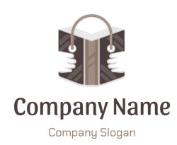Creative shopping bag logo resembling an open book with handles.