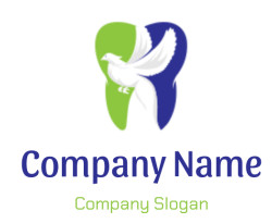 Stylized white dove on a green and blue background.