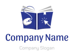 Icon of a blue book with a computer mouse and arrow cursor.
