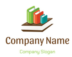 Illustration of colorful books in green, red, and blue on a stack.