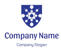 A stylized white snowflake symbol on a blue shield with a hexagonal pattern.