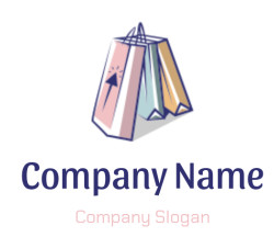 Illustration of colorful shopping bags with an arrow icon symbolizing online shopping.