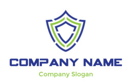 A blue and green layered shield emblem design.