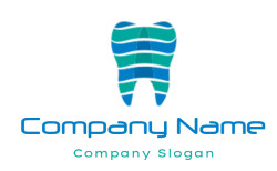 Abstract tooth icon featuring blue and green wavy stripes.