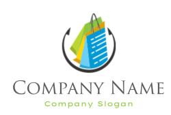 Logo featuring colorful shopping bags within a circular arrow design.