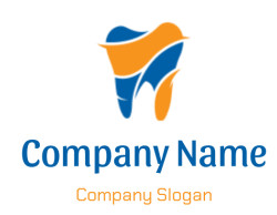 Abstract orange and blue logo with dynamic swoosh shapes.