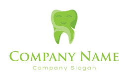 Illustration of a smiling green cartoon tooth.