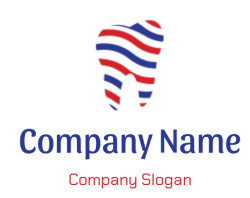 Stylized logo of a tooth with red and blue stripes.