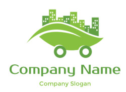 make a real estate logo buildings on leaf and forming vehicle shape