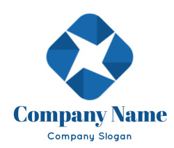 Abstract blue geometric star-shaped logo design.