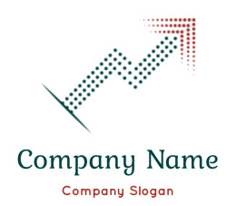 An abstract, pixelated upward arrow design in green and red.