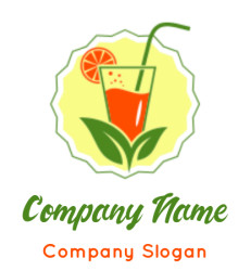 Icon of a refreshing citrus juice in a glass with a straw, orange slice, and leaf design.
