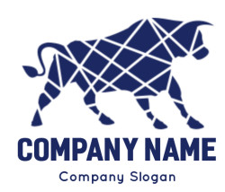 Geometric blue bull silhouette with abstract design.