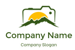 Logo depicting a green camera outline with mountains and a yellow sun inside.