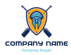 Illustration of a warrior helmet inside a shield with crossed bats.