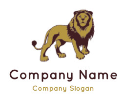 Illustrated silhouette of a lion standing in a majestic pose, depicted in brown hues.