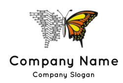 Illustration of a monarch butterfly with circuit pattern on the wings symbolizing technology and nature.