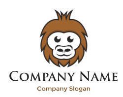 A stylized graphic illustration of a lion's face with a prominent brown mane.