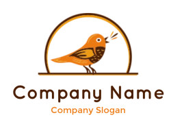 Stylized orange bird logo with minimalist design and arch.