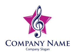 A treble clef overlaid on a purple star background icon.