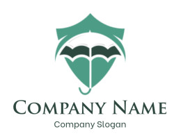 insurance logo maker umbrella set in shield - logodesign.net